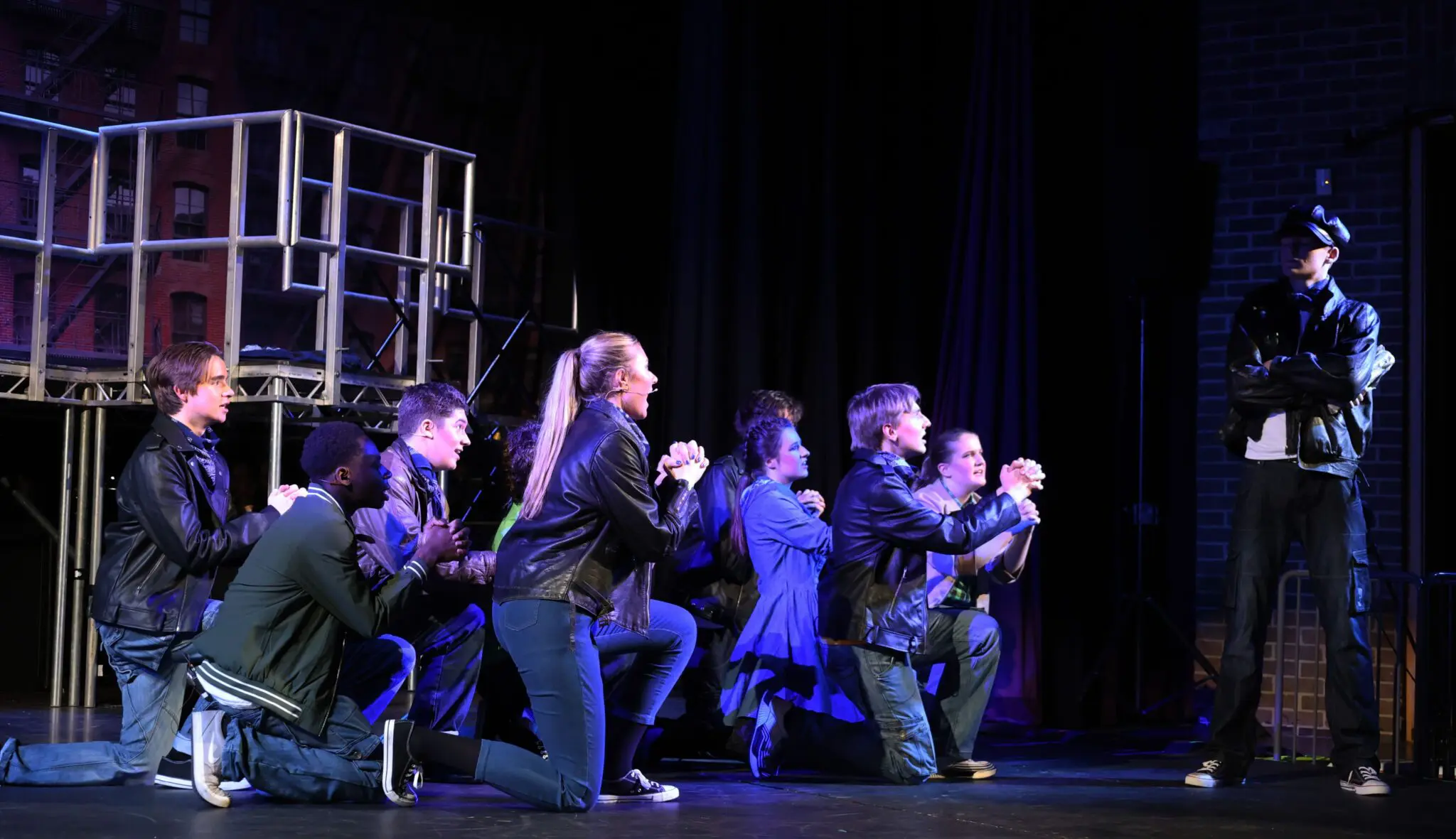 performers on stage for West Side Story at Leighton Park