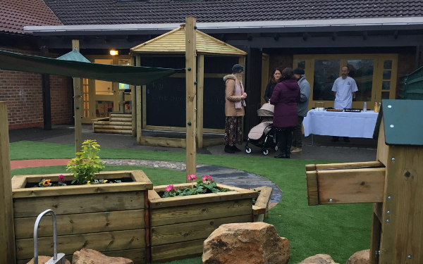 parents and children in the new Bootham EYFS playground