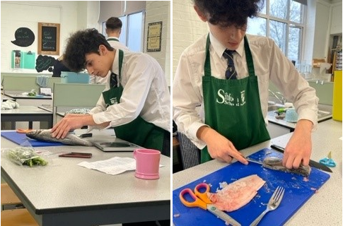 Sibford school man preparing fish