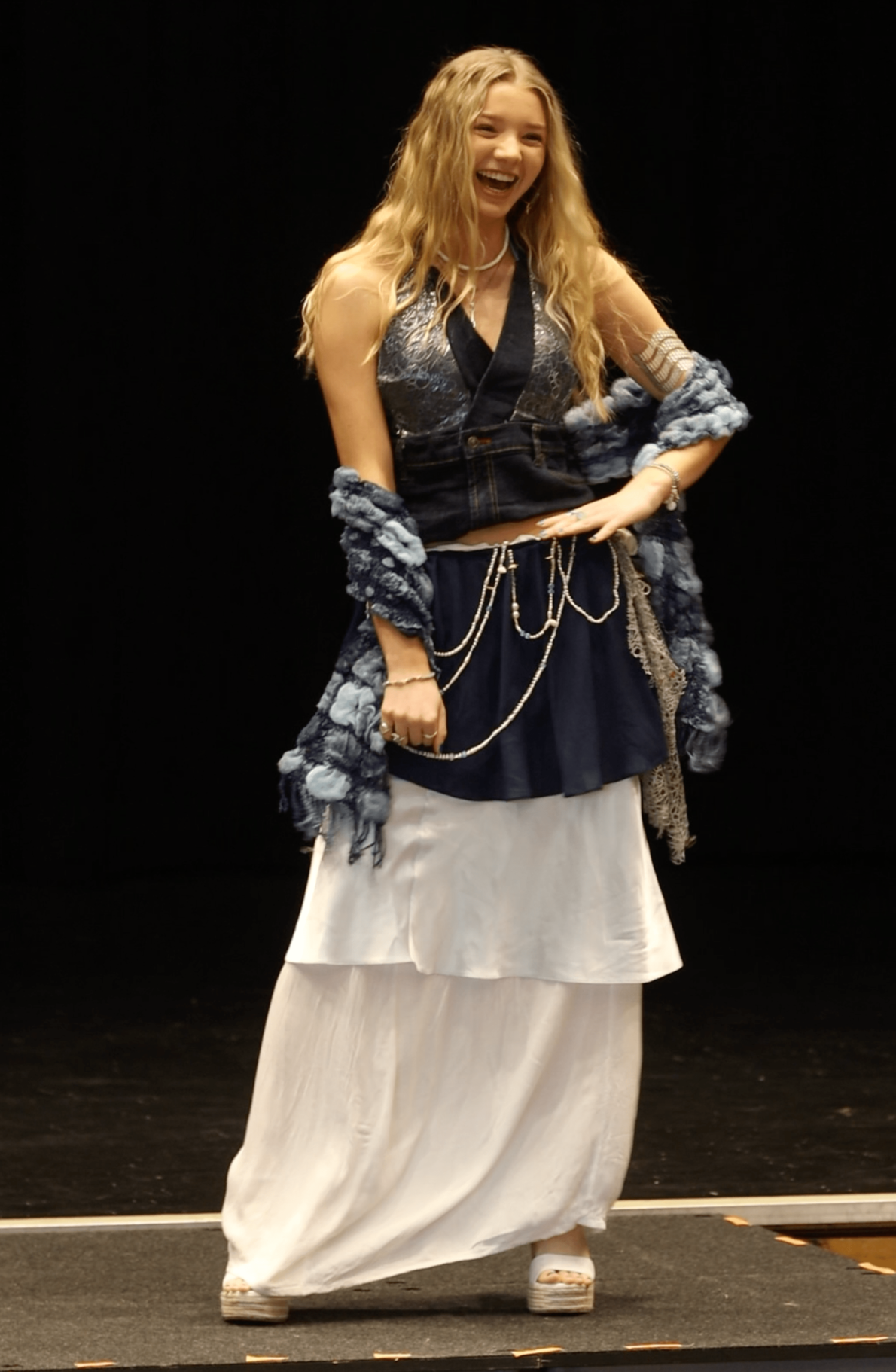 young woman wearing a sustainably made oufit
