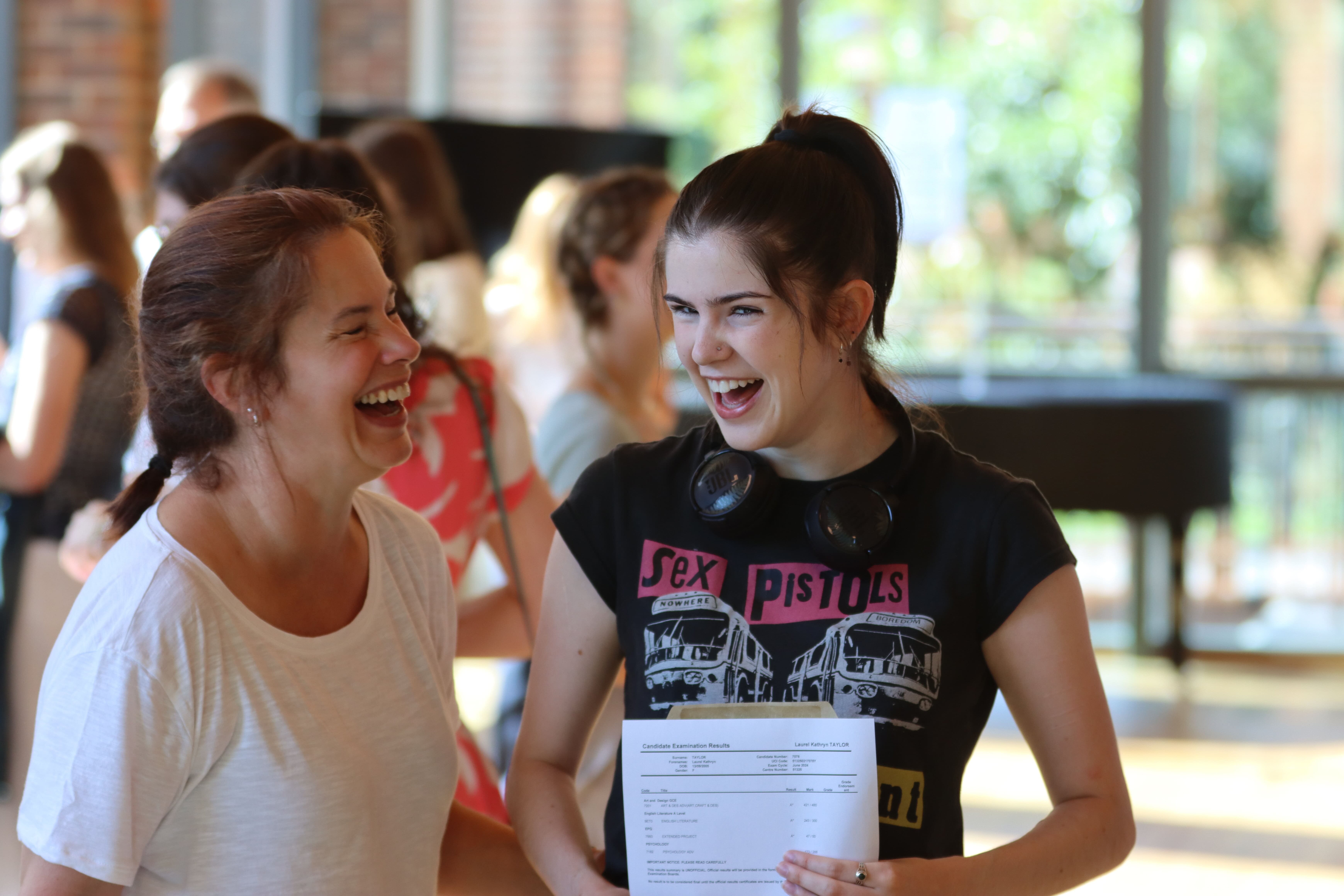 two young women celebrating 2024 a level results