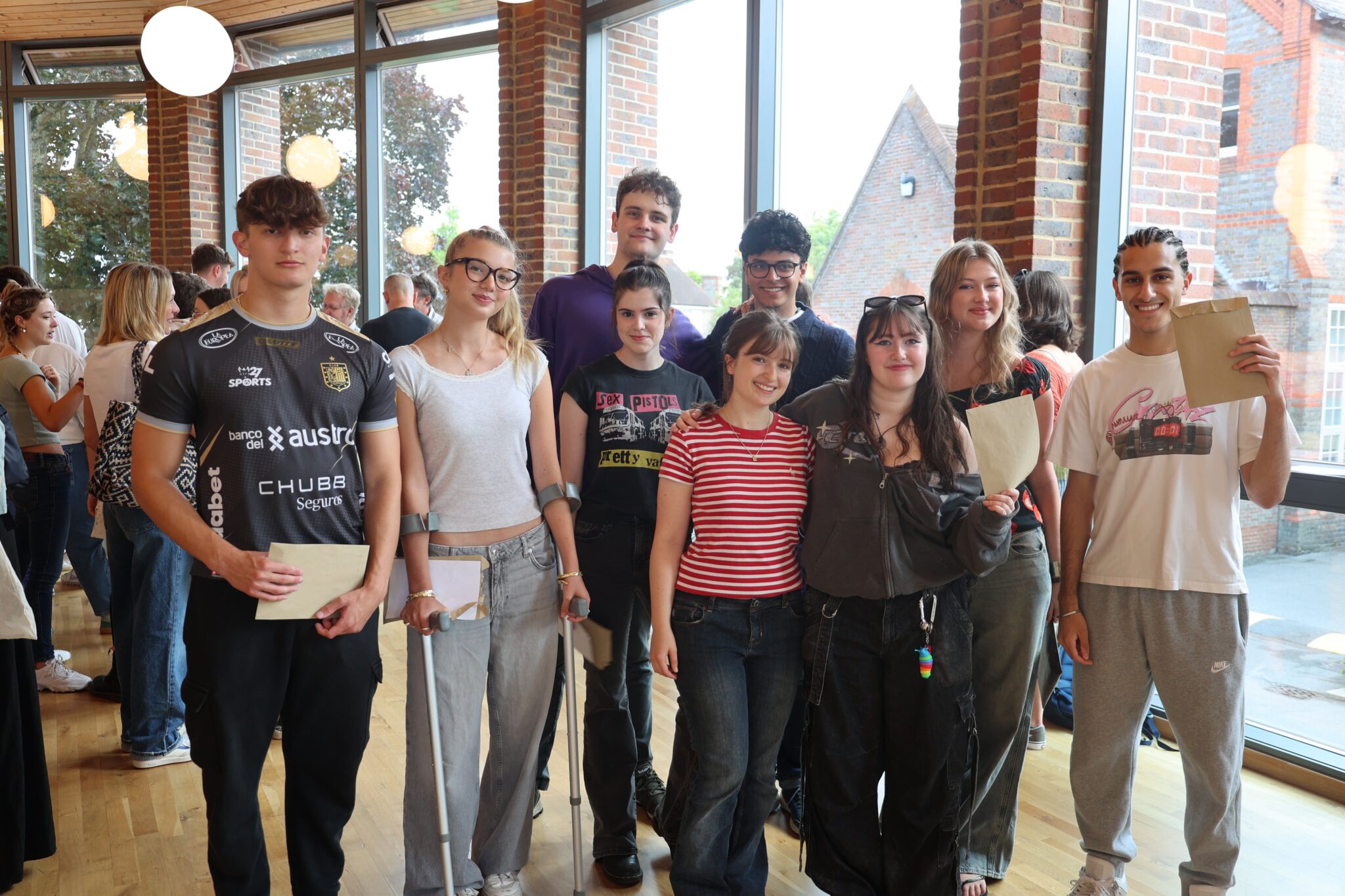 group of students on 2024 a level results day